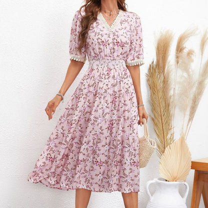 CD | Rochie midi cu decolteu în V și model floral în linie A FR1061