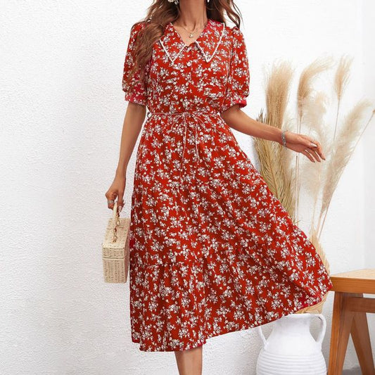 CD | Rochie midi cu mâneci bufante și guler A-line FR109