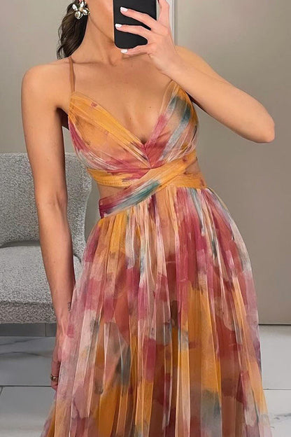 CD | Rochie lungă elegantă cu imprimeu și șireturi sofisticate pentru un look șic
