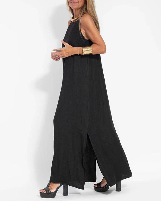 CD | Casual rochie fără mâneci spaghete cu fantă laterală rochie maxi