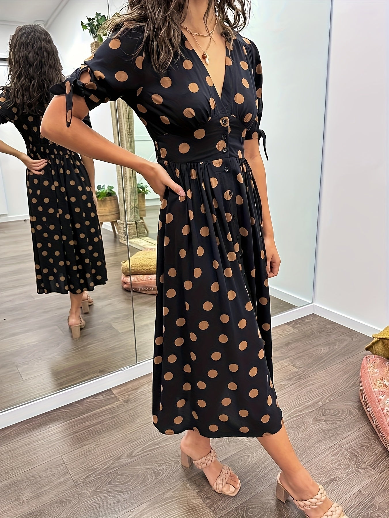 CD | Rochie midi chic cu buline pentru orice ocazie