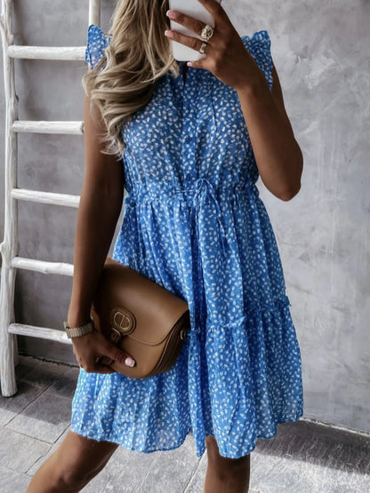 CD | Floral Ruffle maneca vara Mini rochie