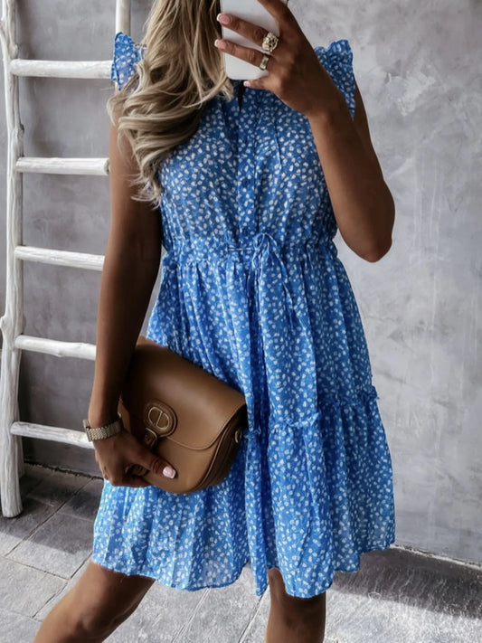 CD | Floral Ruffle maneca vara Mini rochie