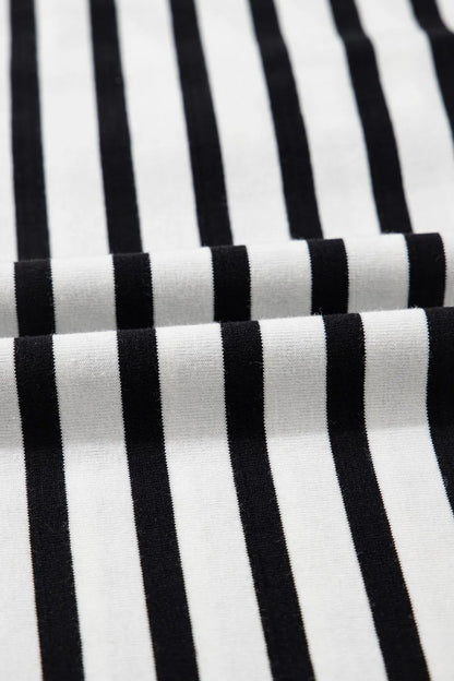 CD | Stripe Contrast V gât Collared Puff Sleeve T Shirt Mini rochie cu buzunare