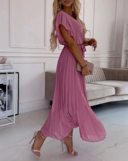 CD | Rochie elegantă roz plisată cu talie