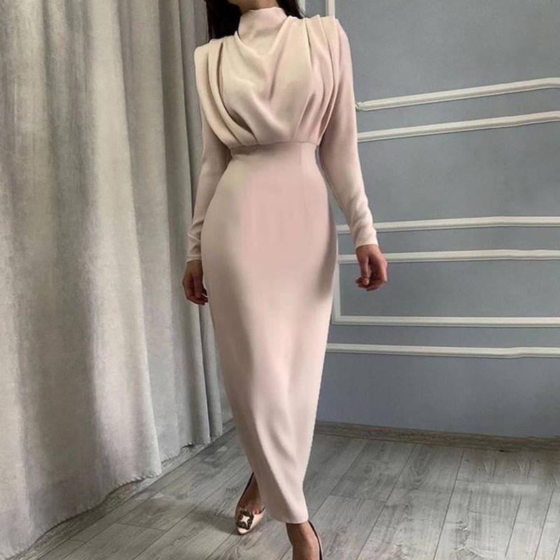 CD | Rochie midi drapată cu guler ridicat