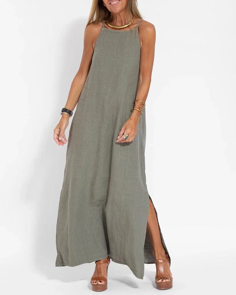 CD | Casual rochie fără mâneci spaghete cu fantă laterală rochie maxi