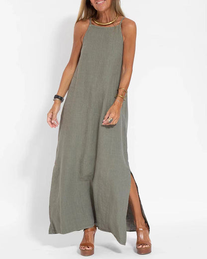 CD | Casual rochie fără mâneci spaghete cu fantă laterală rochie maxi