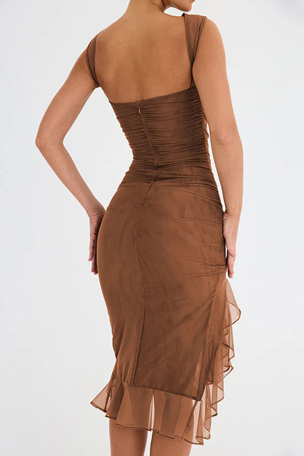 CD | Rochie midi elegantă cu volane pentru toate ocaziile