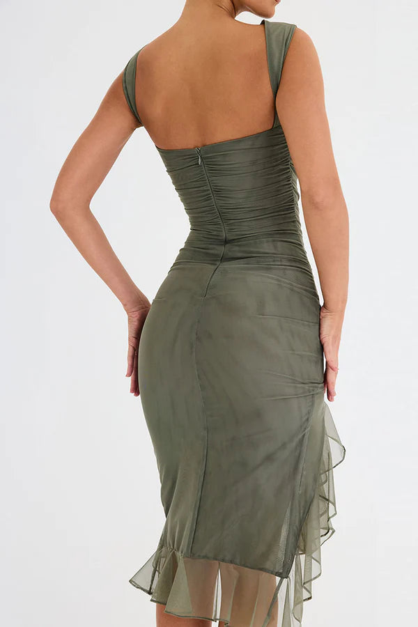 CD | Rochie midi elegantă cu volane pentru toate ocaziile