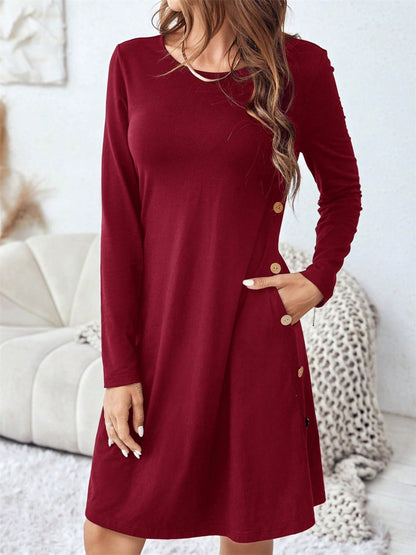 CD | Decolteu rotund Rochie mini cu mâneci lungi și buzunare