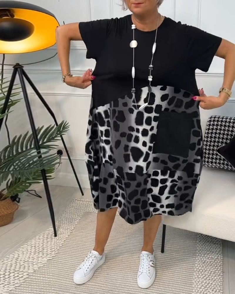 CD | Rochie midi elegantă cu mânecă scurtă și imprimeu leopard