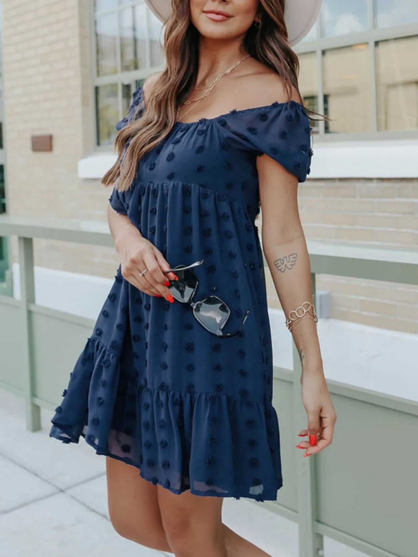 CD | Rochie mini cu decolteu pătrat Swiss Dot