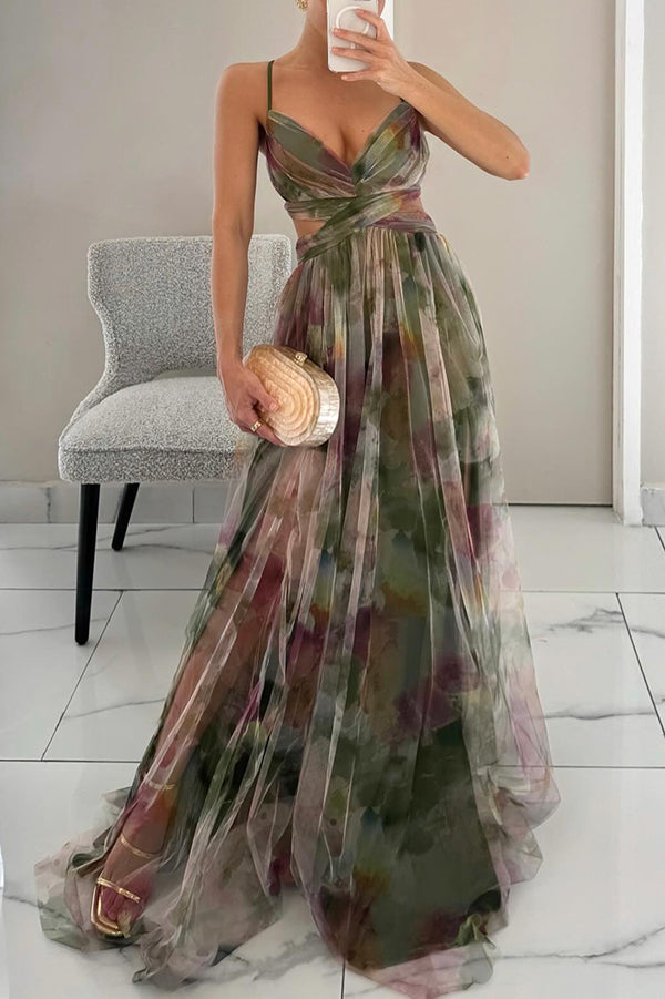 CD | Rochie lungă elegantă cu imprimeu și șireturi sofisticate pentru un look șic