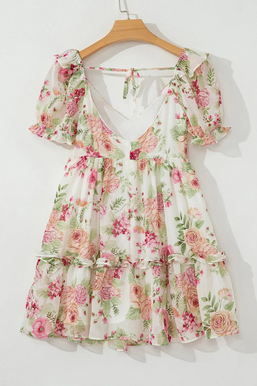 CD | Floral Bubble Sleeve Sweetheart gât Ruffle Mini rochie