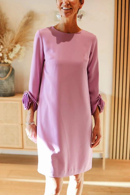 CD | Meina Floare decorat manșete rotund gât buzunar Casual Mini rochie