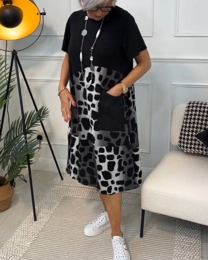 CD | Rochie midi elegantă cu mânecă scurtă și imprimeu leopard