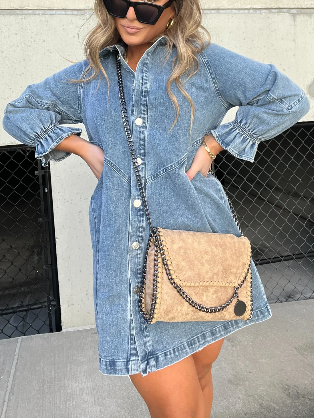 CD | Rochie midi chic din denim cu guler coborât