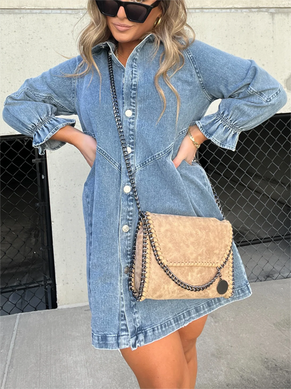 CD | Rochie midi chic din denim cu guler coborât