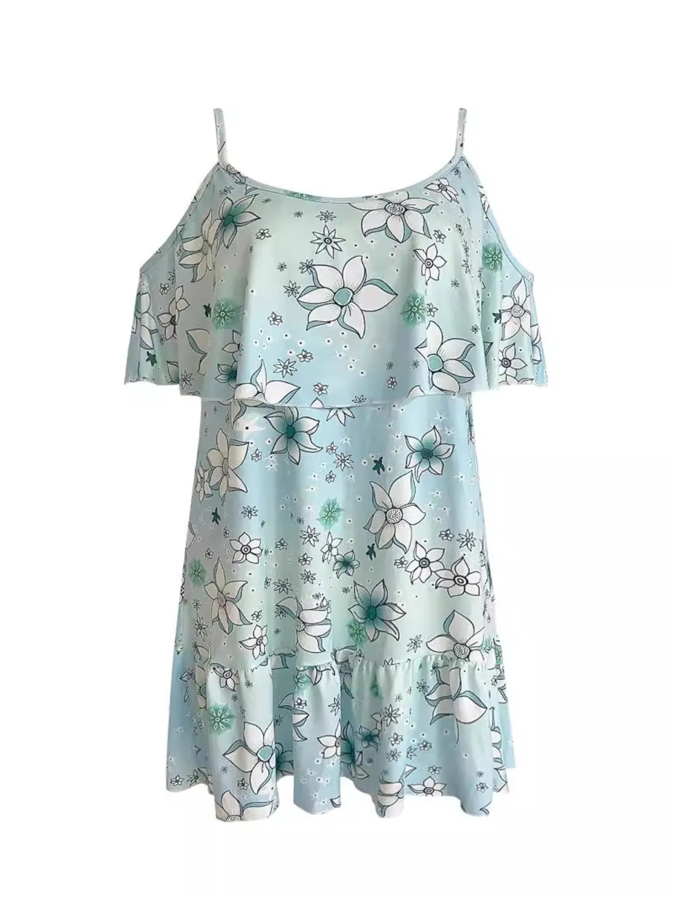 CD | Floral Cold Shoulder Ruffle Mini Rochie