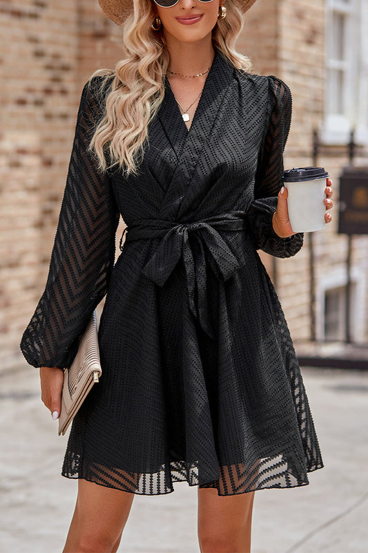 CD | talie cravată mânecă lungă v-neck rochie mini