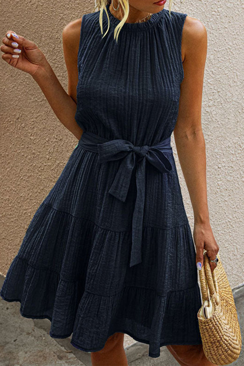 CD | Tie Waist Solid Casual Mini rochie
