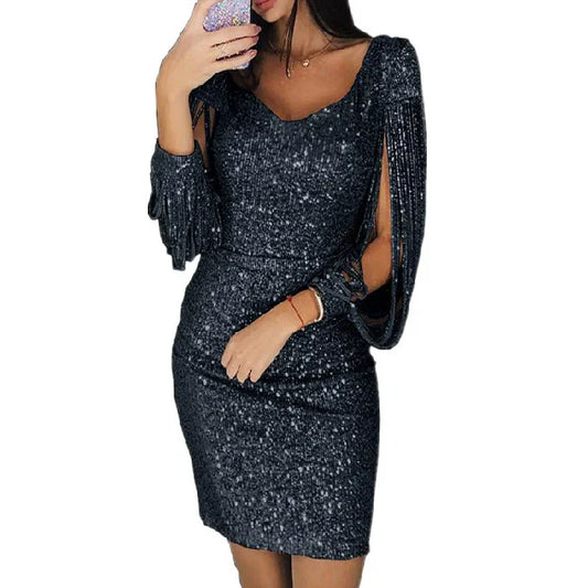 CD | Rochie midi cu paiete pentru femei - Rochie de seară elegantă și plină de farmec