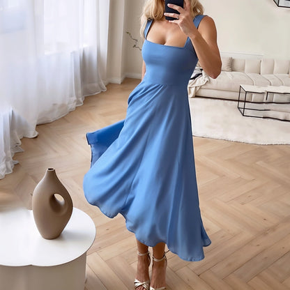 CD | Rochie midi pentru femei - Top slim fit - Decolteu pătrat - tiv evazat