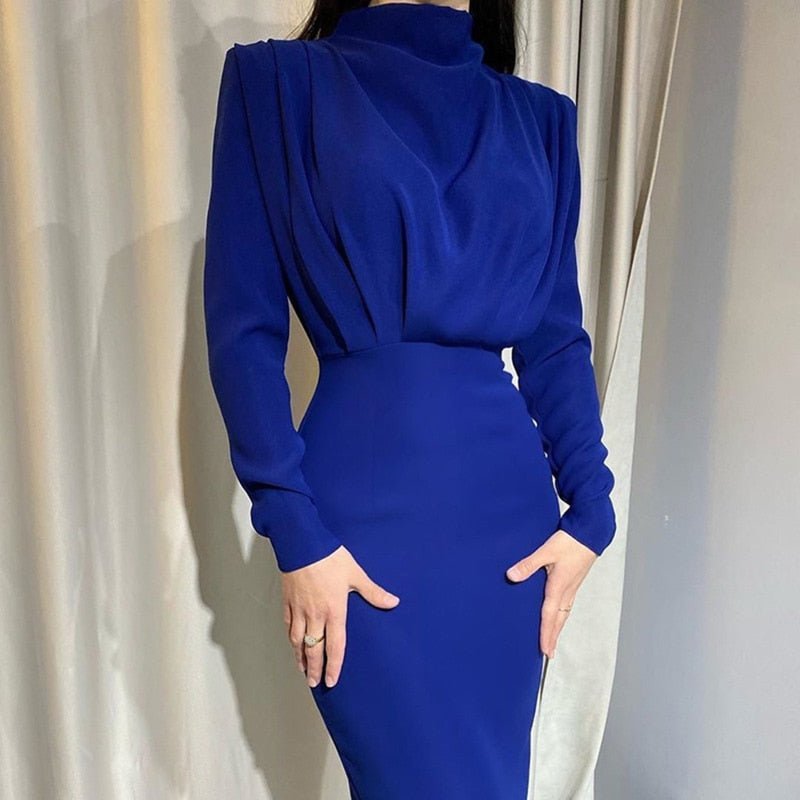 CD | Rochie midi drapată cu guler ridicat