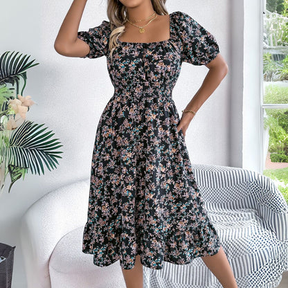 CD | Rochie midi florală elegantă cu mâneci bufante