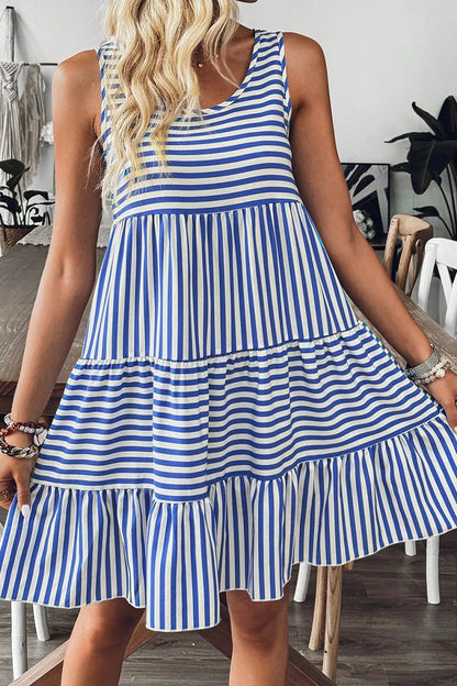 CD | Rochie mini cu dungi și decolteu rotund fără mâneci