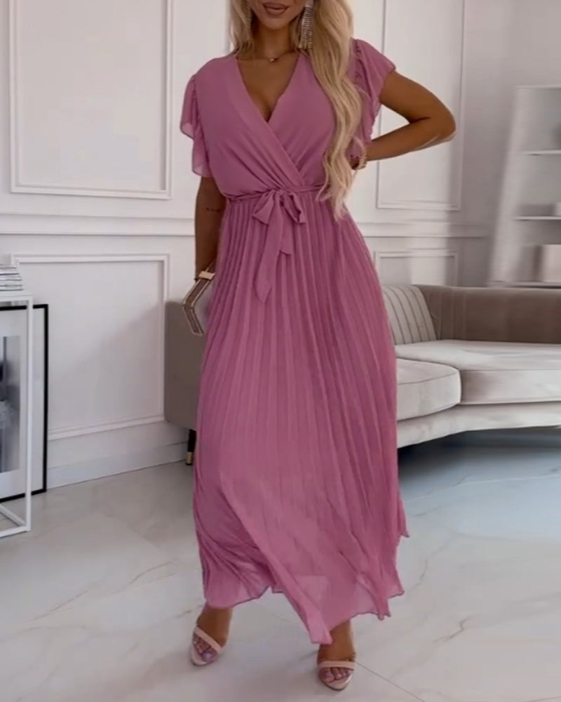 CD | Rochie elegantă roz plisată cu talie