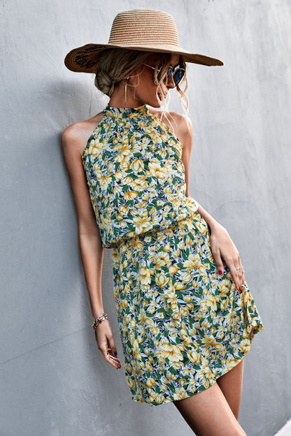 CD | Rochie mini fără mâneci cu legături florale