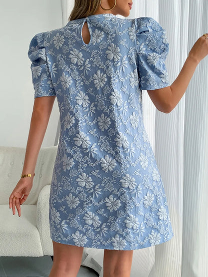 CD | Gât rotund puffy cu mânecă scurtă rochie mini