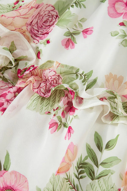 CD | Floral Bubble Sleeve Sweetheart gât Ruffle Mini rochie