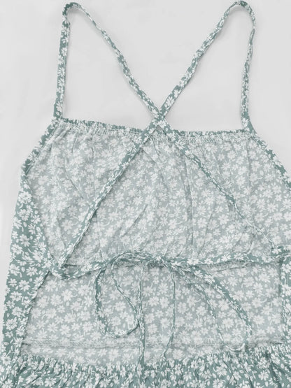 CD | Floral Print Spaghetti Strap Vara Mini Rochie