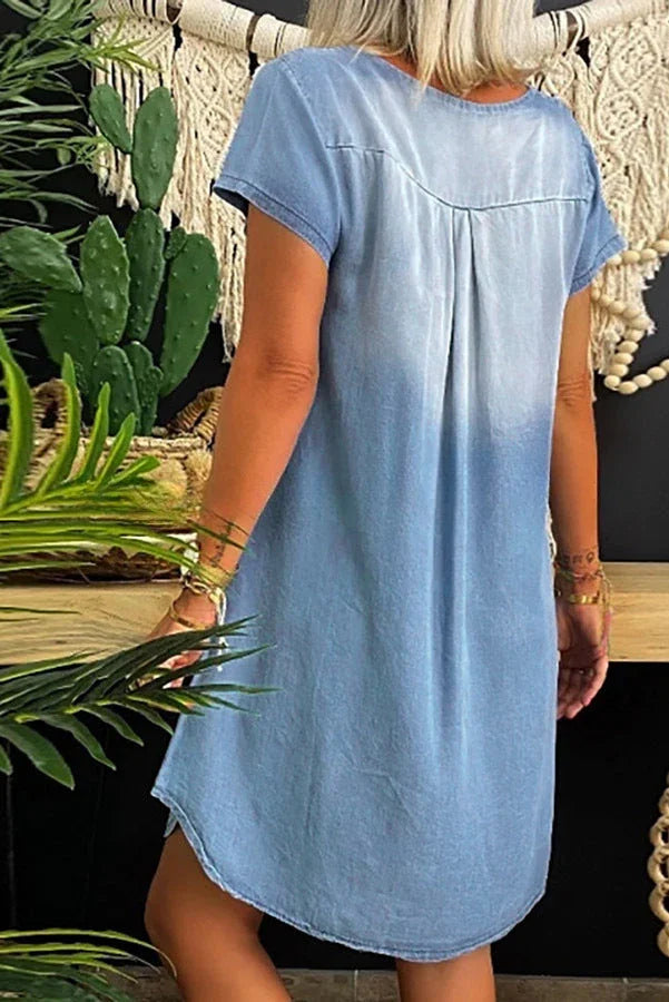 CD | Mini rochie casual din denim cu mâneci scurte