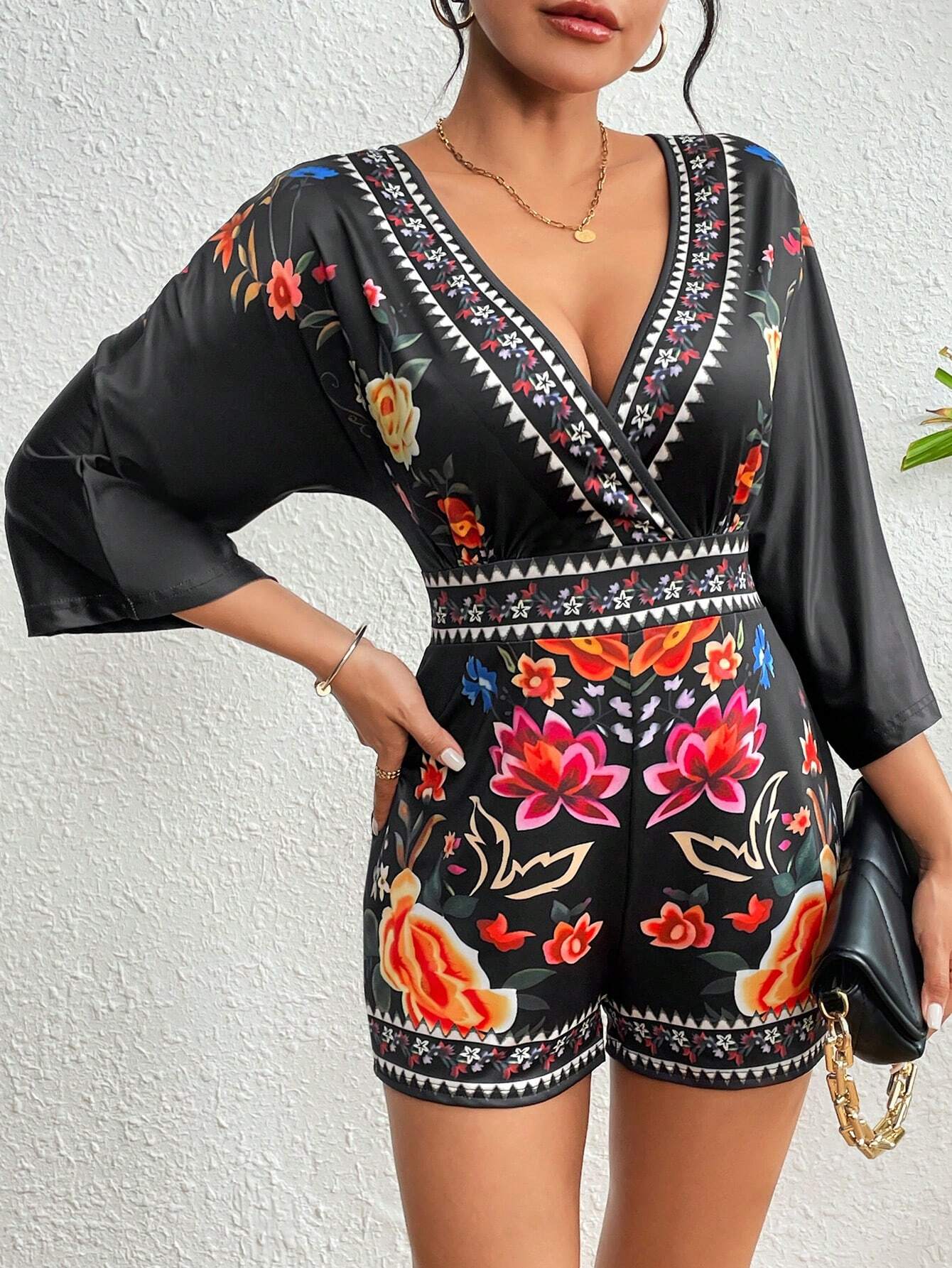 CD | Romper elegant cu imprimeu floral