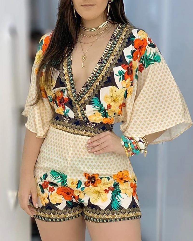 CD | Romper elegant cu imprimeu floral