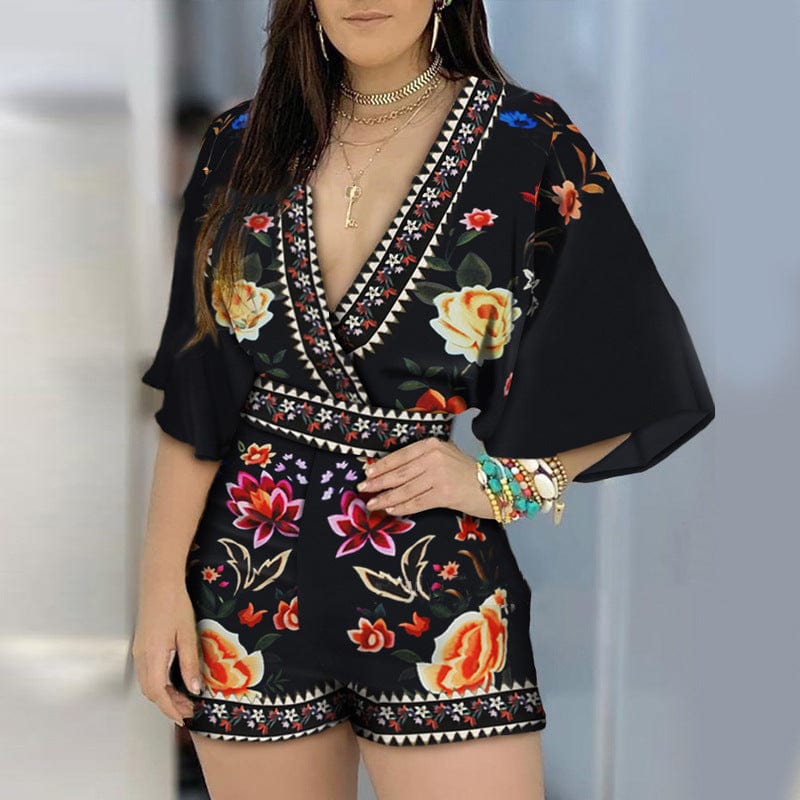 CD | Romper elegant cu imprimeu floral