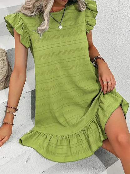 CD | Plus Dimensiune Ruffle Hen Cap Sleeve Mini Rochie