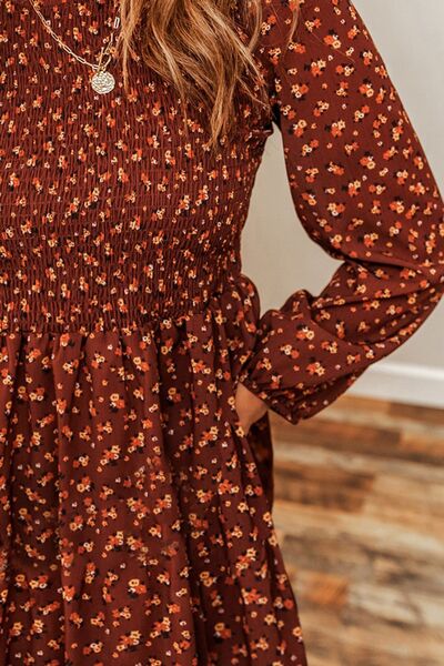 CD | Ditsy Floral Smocked Balloon Sleeve Mini Rochie
