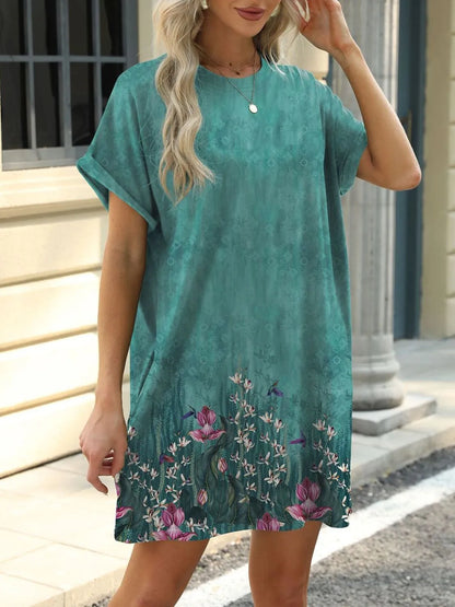 CD | Rochie mini cu mânecă scurtă și gât rotund imprimat