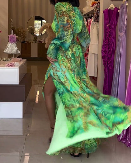 CD | Rochie lungă elegantă cu model imprimat și talie imperiu