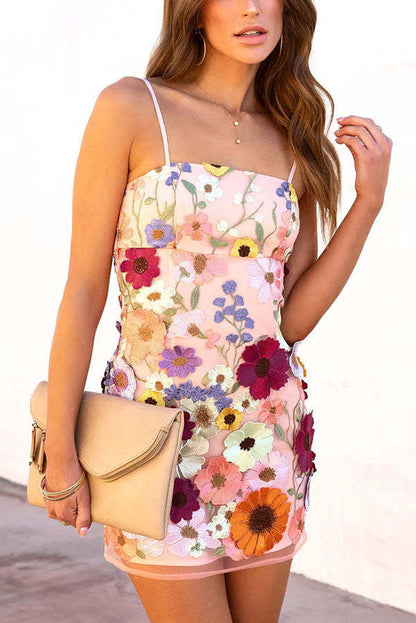 CD | Floral Applique bretele reglabile Mini rochie