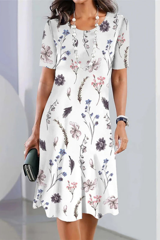 CD | Rochie midi pentru femei - Model floral - Ținută relaxată - Mâneci scurte - Amestec respirabil
