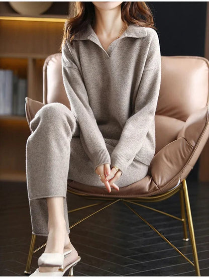 CD | 2 piese set doamnelor oversized trening polo guler jumper și pantaloni