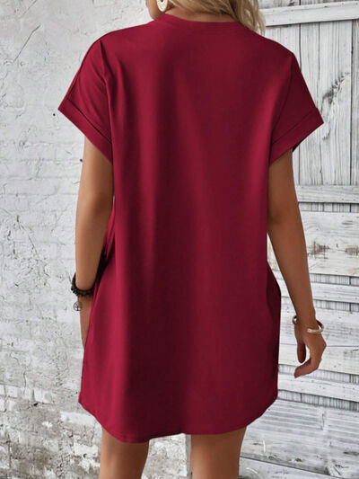 CD | Gât rotund Mini tricou cu mâneci scurte cu buzunare
