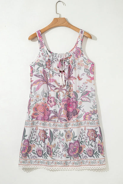 CD | Multicolor Floral Tie Neck Rochie mini fără mâneci