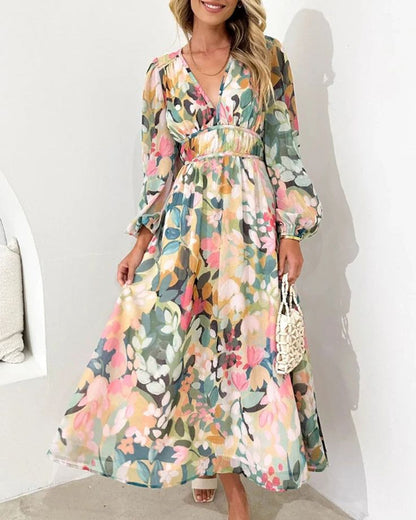CD | Rochie maxi elegantă cu mâneci lungi și imprimeu floral